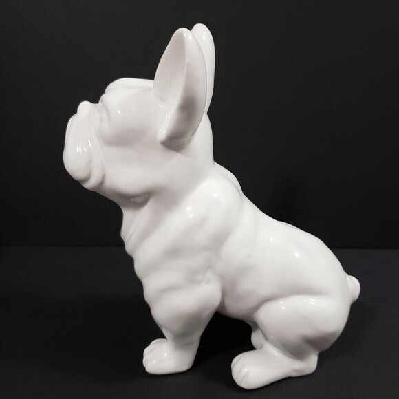 WHITE Ceramic French Bulldog Figurine Statue Sitting French Bulldog Frenchy Male - Picture 2 of 10